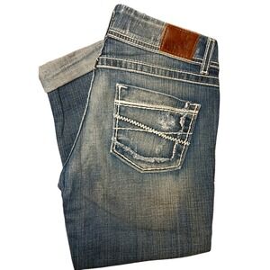 BKE Buckle Jeans Womens Size 27 Blue Sabrina Capri Distressed Thick Stitch #345C
